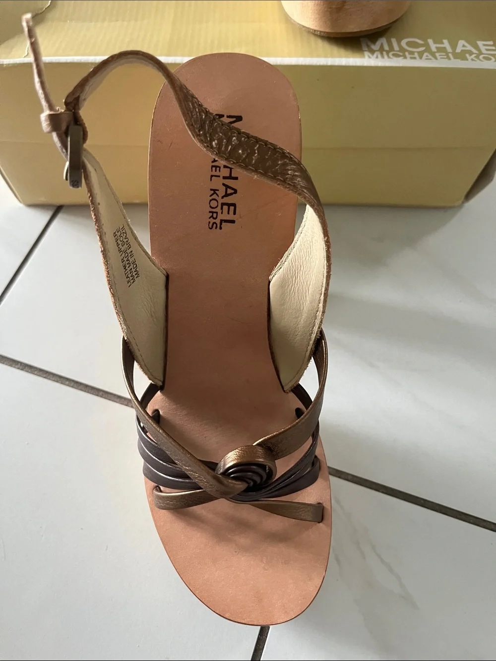Michael Kors Bronze and Dark Brown Strappy Wedge Sandals
